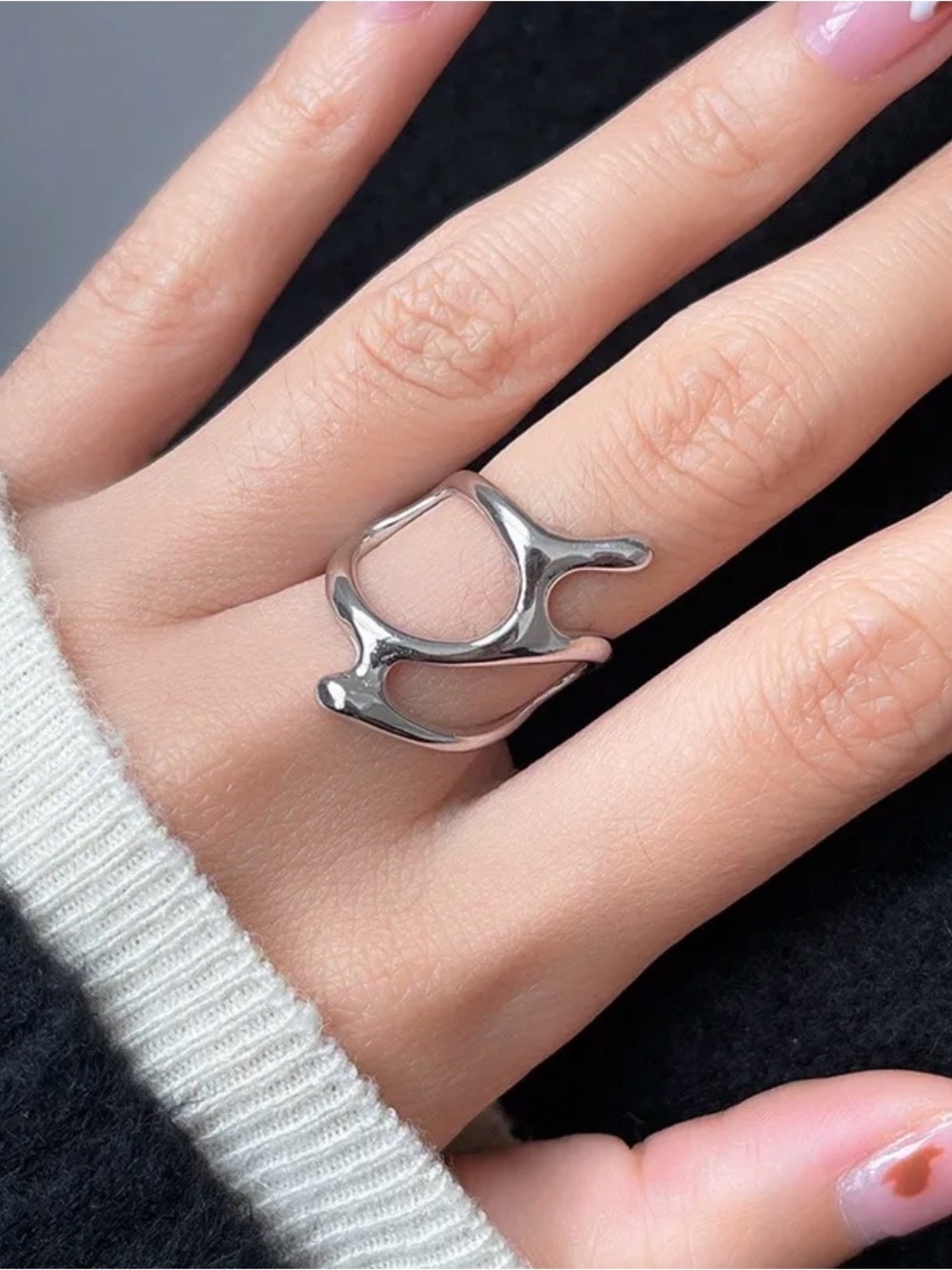 Sculptural Openwork Silver Ring Design Shape Size 8